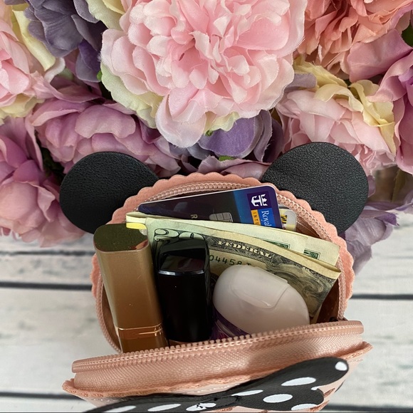 Pink Minnie Mouse Coin Purse Bag Keychain - Picture 5 of 7